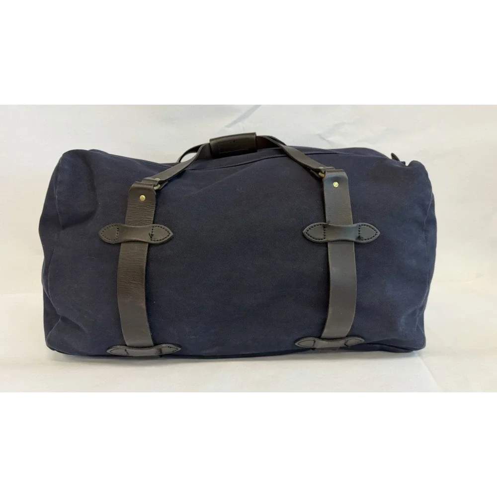 Filson Rugged Twill Duffle Bag| Medium (43L) Navy Blue Canvas and Leather USA